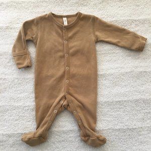 Quince Mae light brown long sleeve snap footie
